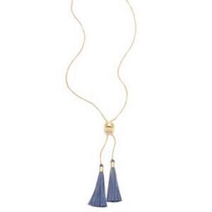 Gorjana Carmen Tassel Adjustable Lariat Necklace in Mixed Powder Blue Gold Tone